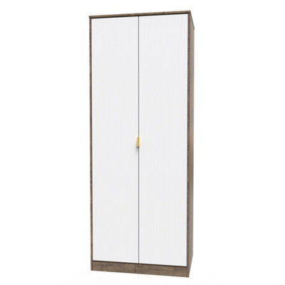 Linear Ready Assembled Modern Matt White & Oak Tall Double Wardrobe (H)1970mm (W)740mm (D)530mm from B&Q