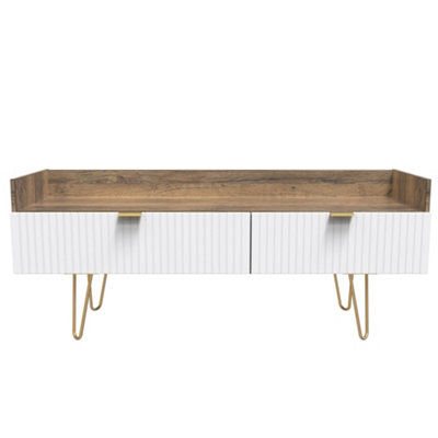 Linear Ready Assembled White Oak Effect Media Unit With 2 Drawers(H)128Cm X (W)51.5Cm X (D)39.5Cm from B&Q