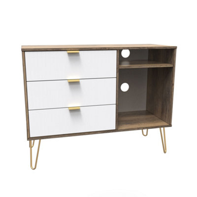 Linear Ready Assembled White Oak Effect Media Unit With 2 Shelves & 3 Drawers(H)97Cm X (W)74Cm X (D)39.5Cm from B&Q