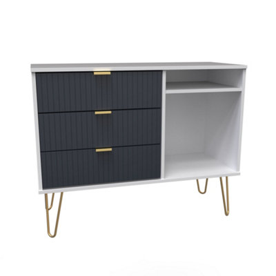 Linear Ready Assembled Matt Indigo & White Media Unit With 2 Shelves & 3 Drawers(H)97Cm X (W)74Cm X (D)39.5Cm from B&Q