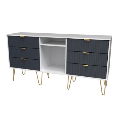 Linear Ready Assembled Matt Indigo & White Media Unit With 2 Shelves & 6 Drawers(H)152Cm X (W)74Cm X (D)39.5Cm from B&Q