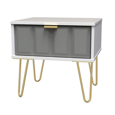 B&Q Grey/White Cube Ready Assembled Matt & 1 Drawer Side Table (H)410Mm (W)450Mm (D)395Mm Small