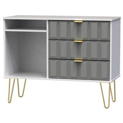 Cube Ready Assembled Matt Grey & White Media Unit With 2 Shelves & 3 Drawers(H)97Cm X (W)74Cm X (D)39.5Cm from B&Q