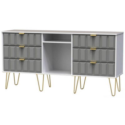Cube Ready Assembled Matt Grey & White Media Unit With 2 Shelves & 6 Drawers(H)152Cm X (W)74Cm X (D)39.5Cm from B&Q