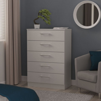 Brindisi Ready Assembled Matt Grey 5 Drawer Chest (H)1067mm (W)740mm (D)386mm from B&Q