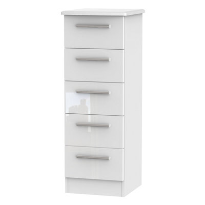 B&Q Harrow 5 Drawer Tallboy In Gloss (Ready Assembled) White