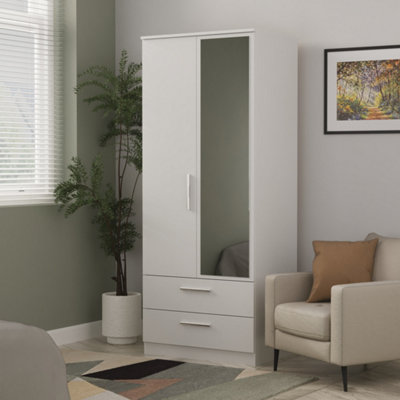  - Trent 2 Drawer Double Mirror Wardrobe In Grey Matt (Ready Assembled)