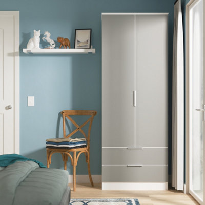 Dover Tall 2 Drawer Wardrobe In Uniform Grey & White Matt (Ready Assembled) from B&Q