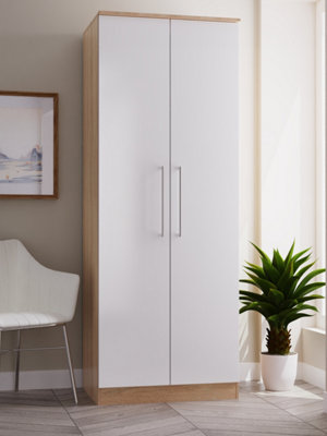 Gloucester Tall Plain Wardrobe In White Gloss & Bardolino Oak (Ready Assembled) from B&Q
