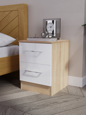 Gloucester 2 Drawer Compact Bedside Cabinet In White & Bardolino Oak (Ready Assembled) from B&Q