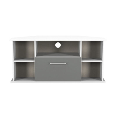 Gloucester 1 Drawer Corner Tv Unit In Uniform Grey & White Matt (Ready Assembled) from B&Q