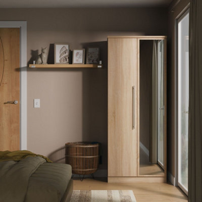 Bergamo Ready Assembled Bardolino Oak Effect Double Wardrobe With 1 Mirror Door (H)1824mm (W)738mm (D)530mm from B&Q