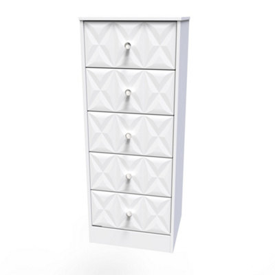 B&Q San Jose Ready Assembled Matt 5 Drawer Bedside Chest (H)1120Mm (W)450Mm (D)395Mm White