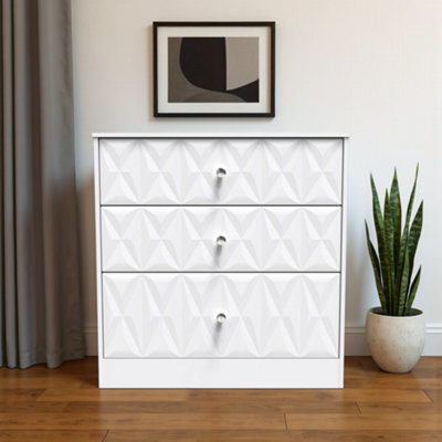 Genoa Ready Assembled Matt White No Effect 3 Drawer Chest (H)791mm (W)766mm (D)395mm from B&Q