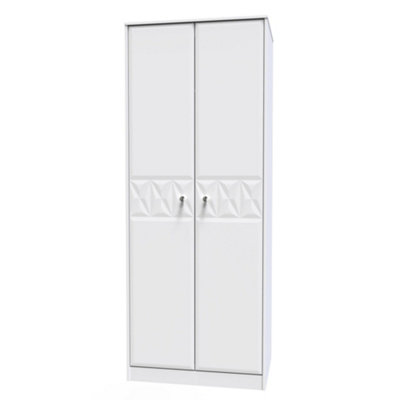 San Jose Ready Assembled Contemporary Matt White Tall Double Wardrobe (H)1970mm (W)770mm (D)530mm from B&Q