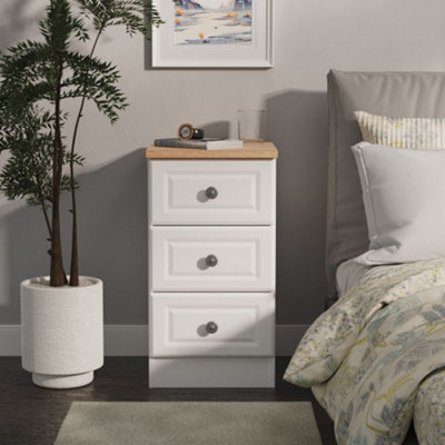 Savona Ready Assembled White Ash Bardolino Oak Effect 3 Drawer Bedside Chest (H)692mm (W)374mm (D)402mm from B&Q