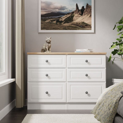 Savona Ready Assembled White Ash Bardolino Oak Effect 6 Drawer Chest (H)792mm (W)1098mm (D)400mm from B&Q