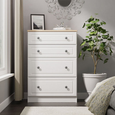 Savona Ready Assembled White Ash Bardolino Oak Effect 4 Drawer Chest (H)1074mm (W)740mm (D)385mm from B&Q