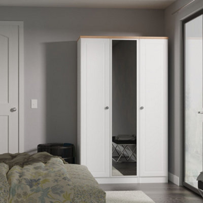 Savona Ready Assembled White Ash Bardolino Oak Effect Triple Wardrobe With 1 Mirror Door (H)1824mm (W)1108mm (D)530mm from B&Q