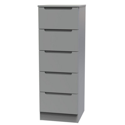 B&Q Milan Ready Assembled Matt 5 Drawer Bedside Chest (H)1067Mm (W)370Mm (D)390Mm Grey