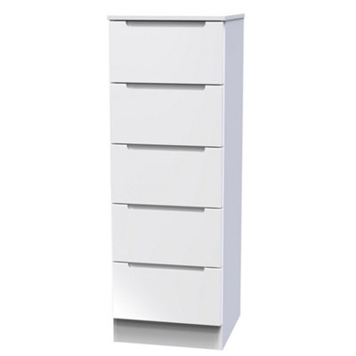 B&Q Milan Ready Assembled Matt 5 Drawer Bedside Chest (H)1067Mm (W)370Mm (D)390Mm White