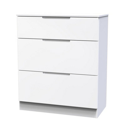 B&Q Milan Ready Assembled Matt 3 Drawer Deep Chest (H)875Mm (W)740Mm (D)390Mm White