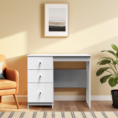  - Yarmouth Ready Assembled Satin White 3 Drawer Non-Extendable Dressing Table (H)785mm (W)904mm (D)390mm