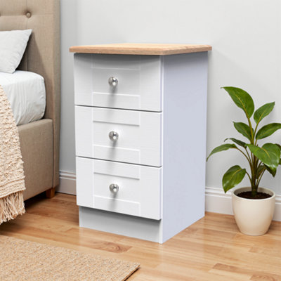 Santander Ready Assembled Matt White & Oak 3 Drawer Wide Bedside Chest (H)692mm (W)395mm (D)411mm from B&Q