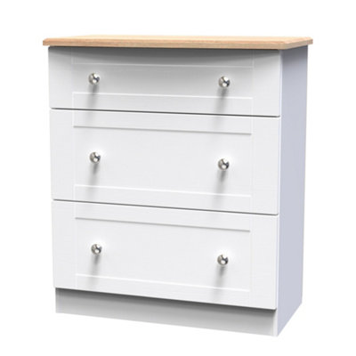 B&Q Sussex Ready Assembled Matt & Oak 3 Drawer Chest (H)882Mm (W)765Mm (D)415Mm White
