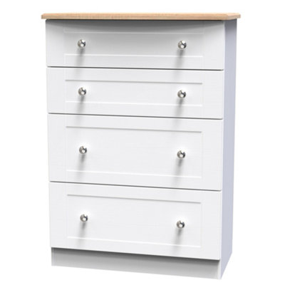 B&Q White Sussex Ready Assembled Matt & Oak Drawer Chest (H)1074Mm (W)765Mm (D)415Mm Size 4