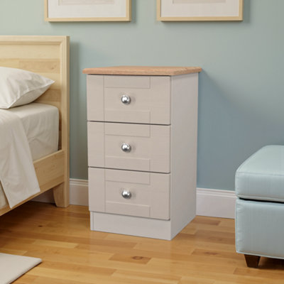 Santander Ready Assembled Matt Beige & Oak 3 Drawer Wide Bedside Chest (H)692mm (W)395mm (D)411mm from B&Q
