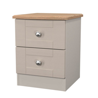 B&Q Sussex Ready Assembled Matt & Oak 2 Drawer Wide Bedside Chest (H)502Mm (W)395Mm (D)411Mm Beige