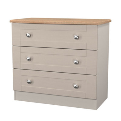 B&Q Sussex Ready Assembled Matt & Oak 3 Drawer Wide Chest (H)692Mm (W)765Mm (D)415Mm Beige
