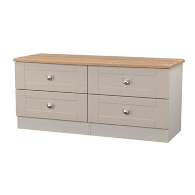 B&Q Sussex Ready Assembled Matt & Oak 4 Drawer Wide Bed Box (H)502Mm (W)1117Mm (D)414Mm Beige