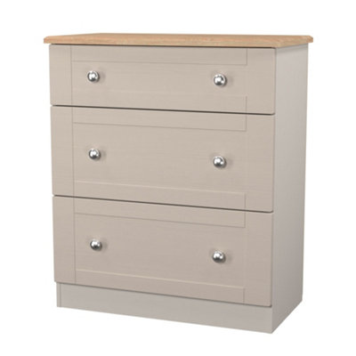  - Santander Ready Assembled Matt Beige & Oak 3 Drawer Chest (H)882mm (W)765mm (D)415mm