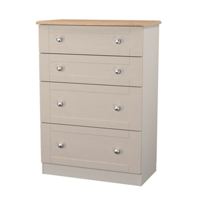 B&Q Sussex Ready Assembled Matt & Oak 4 Drawer Chest (H)1074Mm (W)765Mm (D)415Mm Beige