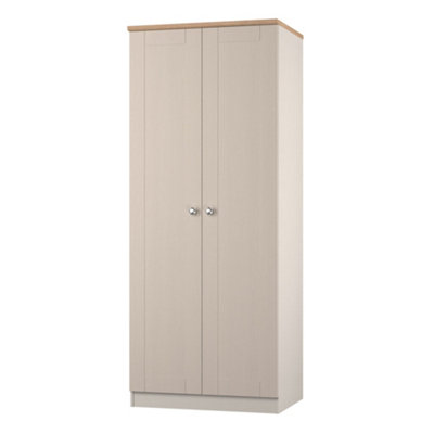 B&Q Sussex Ready Assembled Traditional Matt & Oak Tall Double Wardrobe (H)1970Mm (W)770Mm (D)530Mm Beige