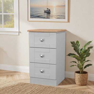Santander Ready Assembled Matt Grey & Oak 3 Drawer Wide Bedside Chest (H)692mm (W)395mm (D)411mm from B&Q