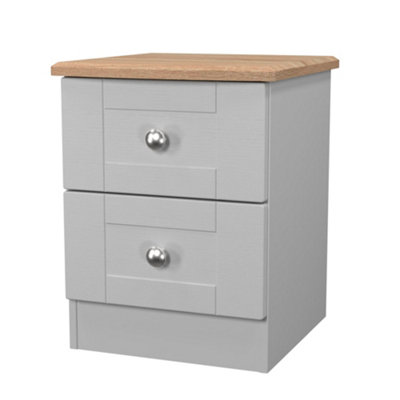 B&Q Sussex Ready Assembled Matt & Oak 2 Drawer Wide Bedside Chest (H)502Mm (W)395Mm (D)411Mm Grey