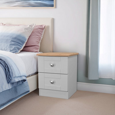 Santander Ready Assembled Matt Grey & Oak 2 Drawer Wide Bedside Chest (H)502mm (W)395mm (D)411mm from B&Q