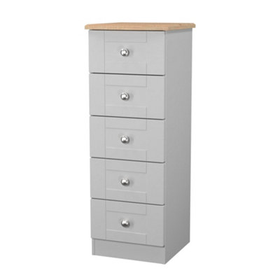 B&Q Grey Sussex Ready Assembled Matt & Oak Drawer Wide Bedside Chest (H)1074Mm (W)395Mm (D)411Mm Size 5