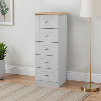 Santander Ready Assembled Matt Grey & Oak 5 Drawer Wide Bedside Chest (H)1074mm (W)395mm (D)411mm from B&Q