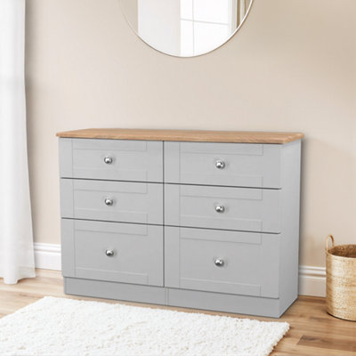 Santander Ready Assembled Matt Grey & Oak 6 Drawer Wide Chest (H)792mm (W)1117mm (D)414mm from B&Q