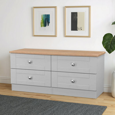 Santander Ready Assembled Matt Grey & Oak 4 Drawer Wide Chest (H)502mm (W)1117mm (D)414mm from B&Q