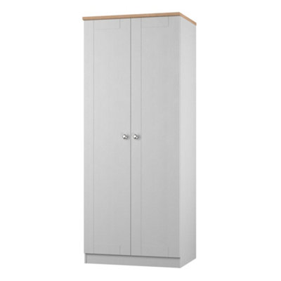 Santander Ready Assembled Traditional Matt Grey & Oak Tall Double Wardrobe (H)1970mm (W)770mm (D)530mm