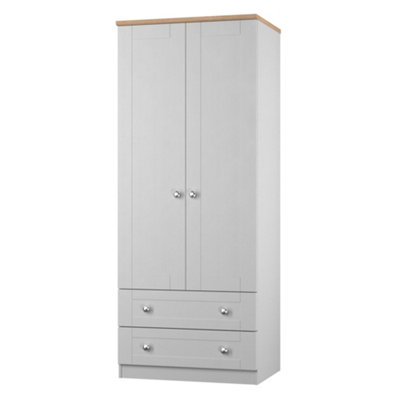 B&Q Sussex Ready Assembled Traditional Matt & Oak 2 Drawer Tall Double Wardrobe (H)1970Mm (W)770Mm (D)530Mm Grey