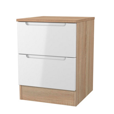 B&Q Milan Ready Assembled & Oak 2 Drawer Bedside Chest (H)495Mm (W)370Mm (D)390Mm White