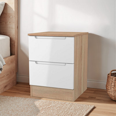 Messina Ready Assembled White & Oak 2 Drawer Bedside Chest (H)495mm (W)370mm (D)390mm from B&Q