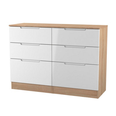 Messina Ready Assembled White & Oak 6 Drawer Wide Chest (H)785mm (W)1100mm (D)390mm from B&Q