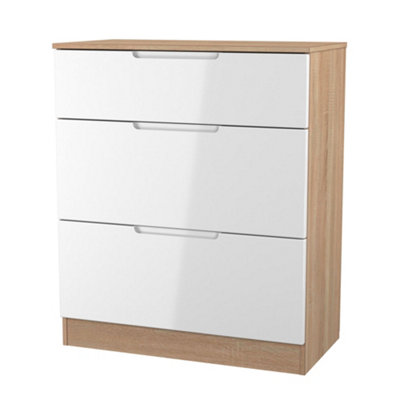 B&Q Milan Ready Assembled & Oak 3 Drawer Deep Chest (H)875Mm (W)740Mm (D)390Mm White